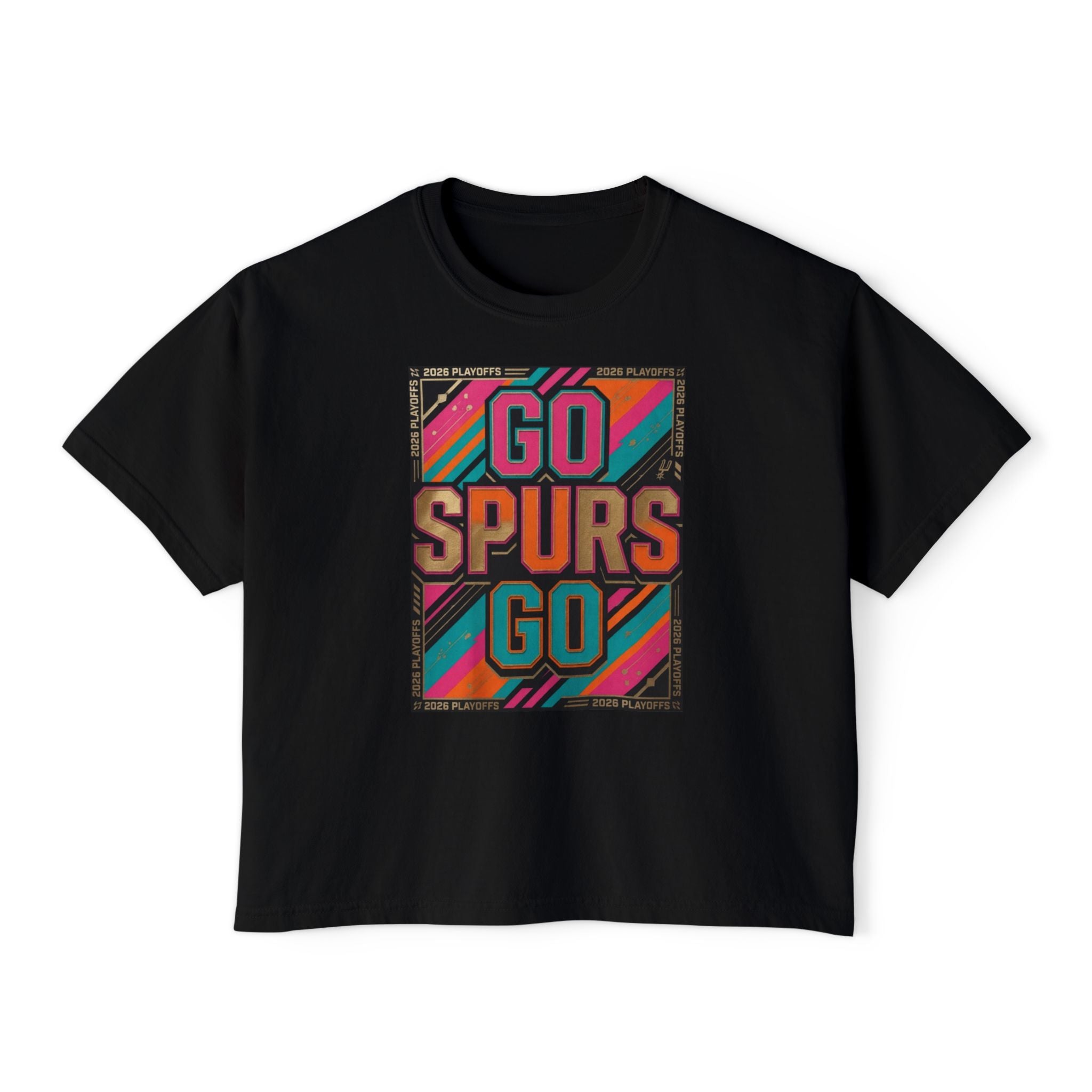Women's Boxy Go Spurs Go T-Shirt | San Antonio Basketball Fan Tee
