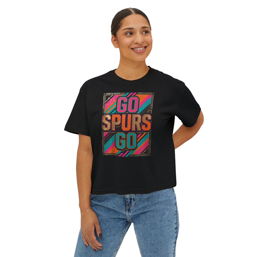 Women's Boxy Go Spurs Go T-Shirt | San Antonio Basketball Fan Tee
