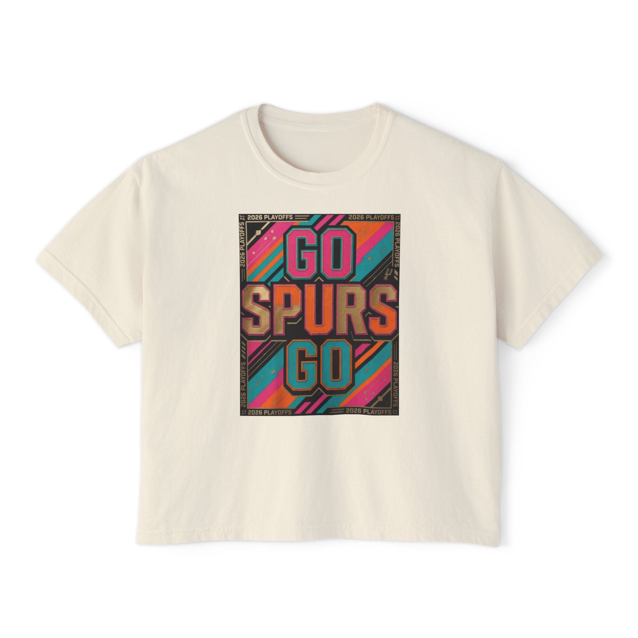 Women's Boxy Go Spurs Go T-Shirt | San Antonio Basketball Fan Tee